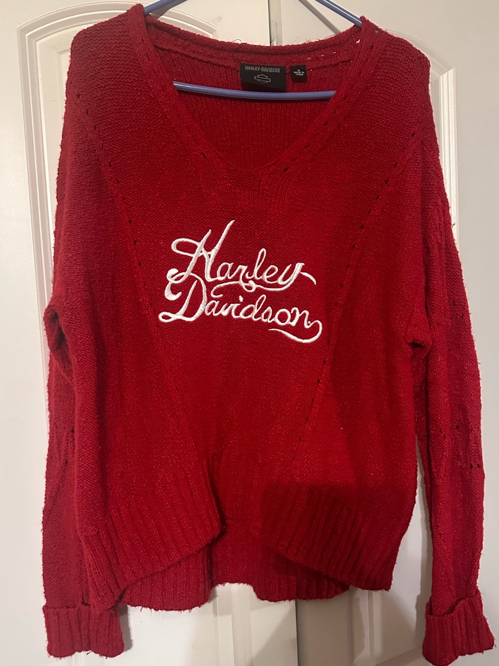 Harley-Davidson Women's Red V-Neck cashmere Sweater